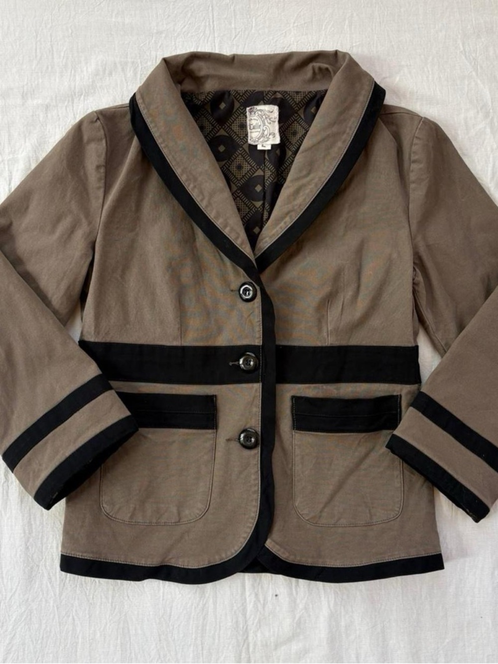 Tulle Taupe Blazer Jacket with Black Trim
